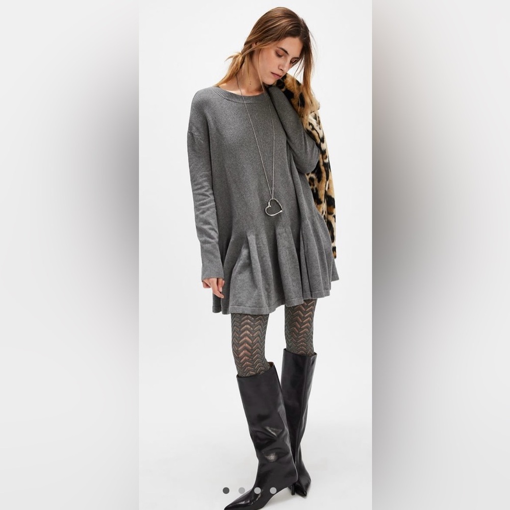 Free People Gray Knit Babydoll Sweater Dress